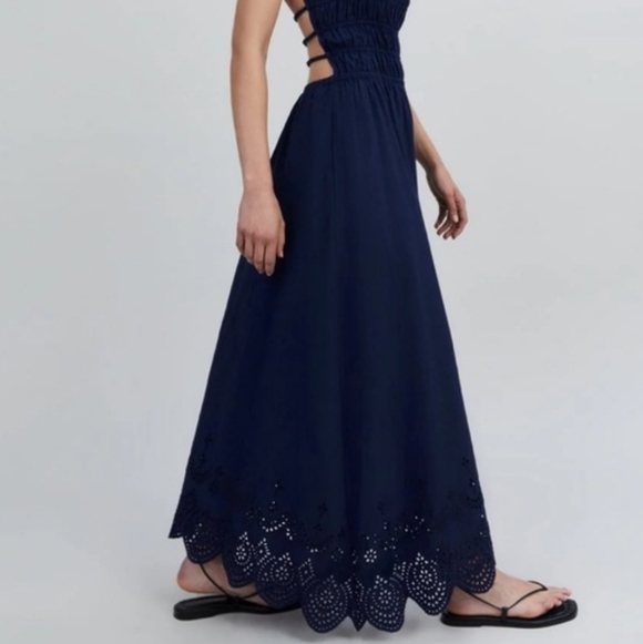 SOLID & STRIPED Navy Maxi Dress with Eyelet Hem - Picture 2 of 5